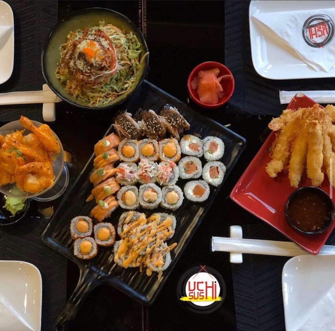 Sushi platter overhead at Uchi Sushi Jo